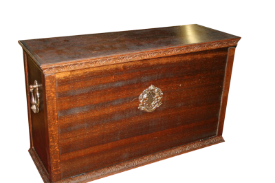 Cassetta espositiva in legno con fregio ottone.